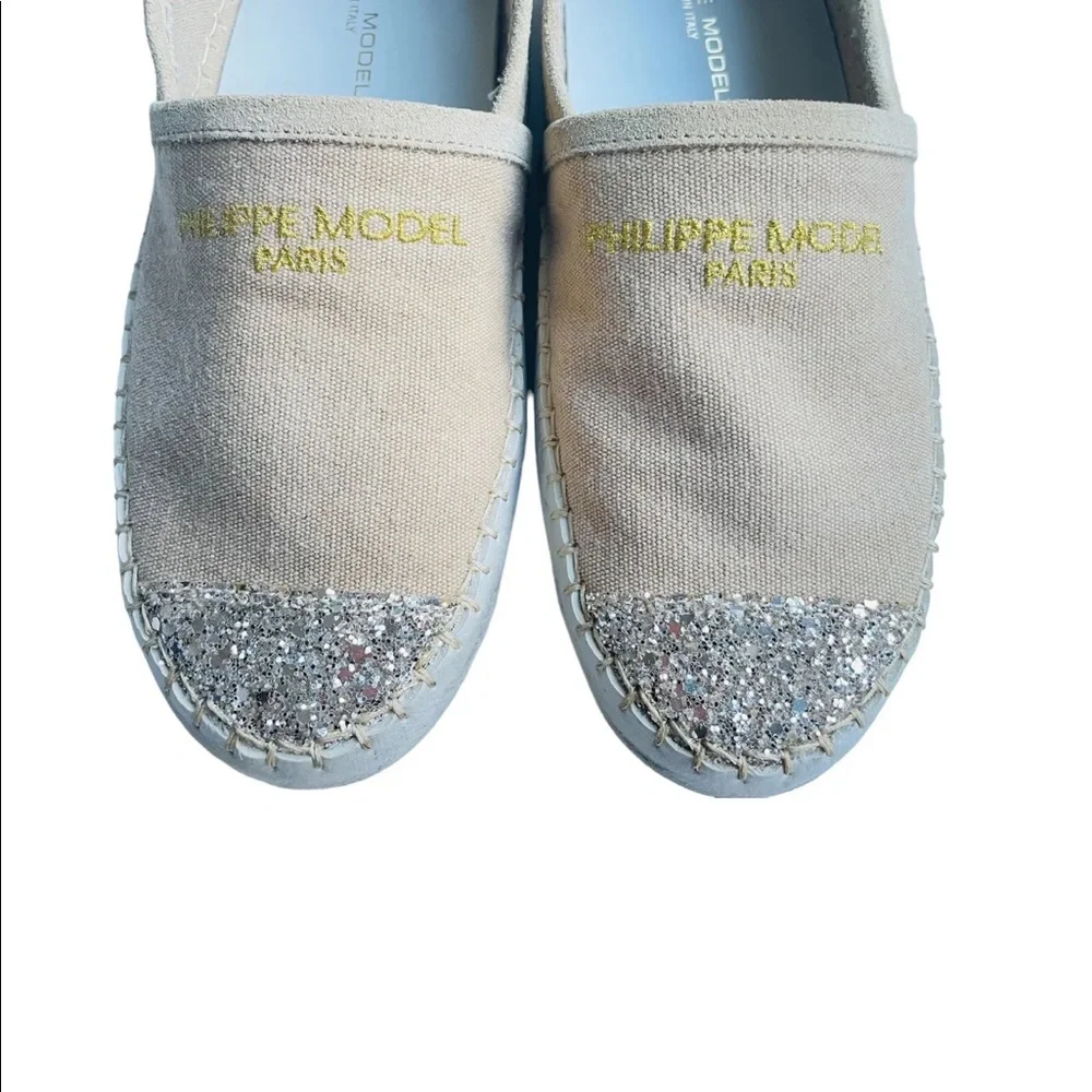 Philippe Mode Paris Canvas Womens Sz 37 US 7 Nude Loafers - Picture 2 of 8